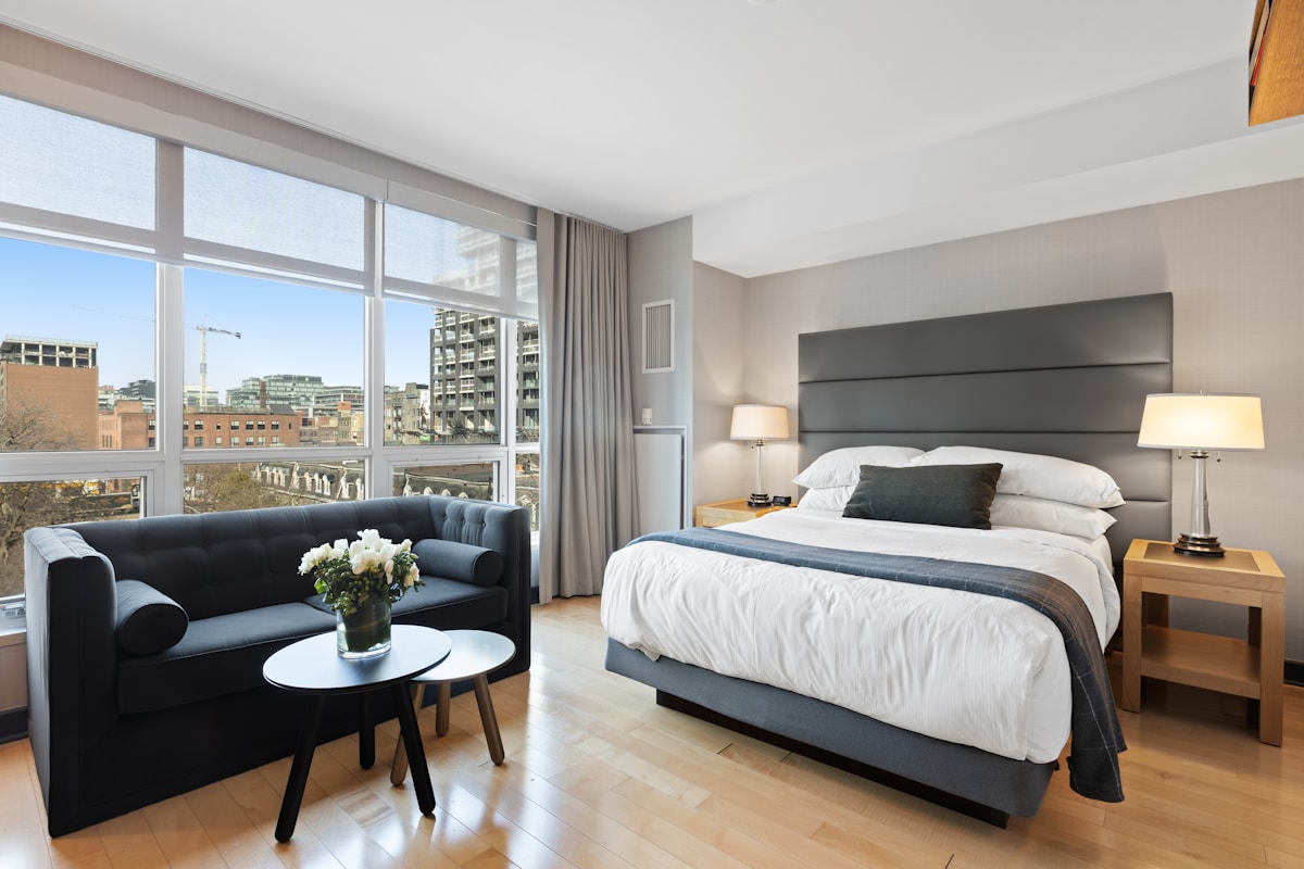 Organized bathroom vanity with beauty products arranged neatly
