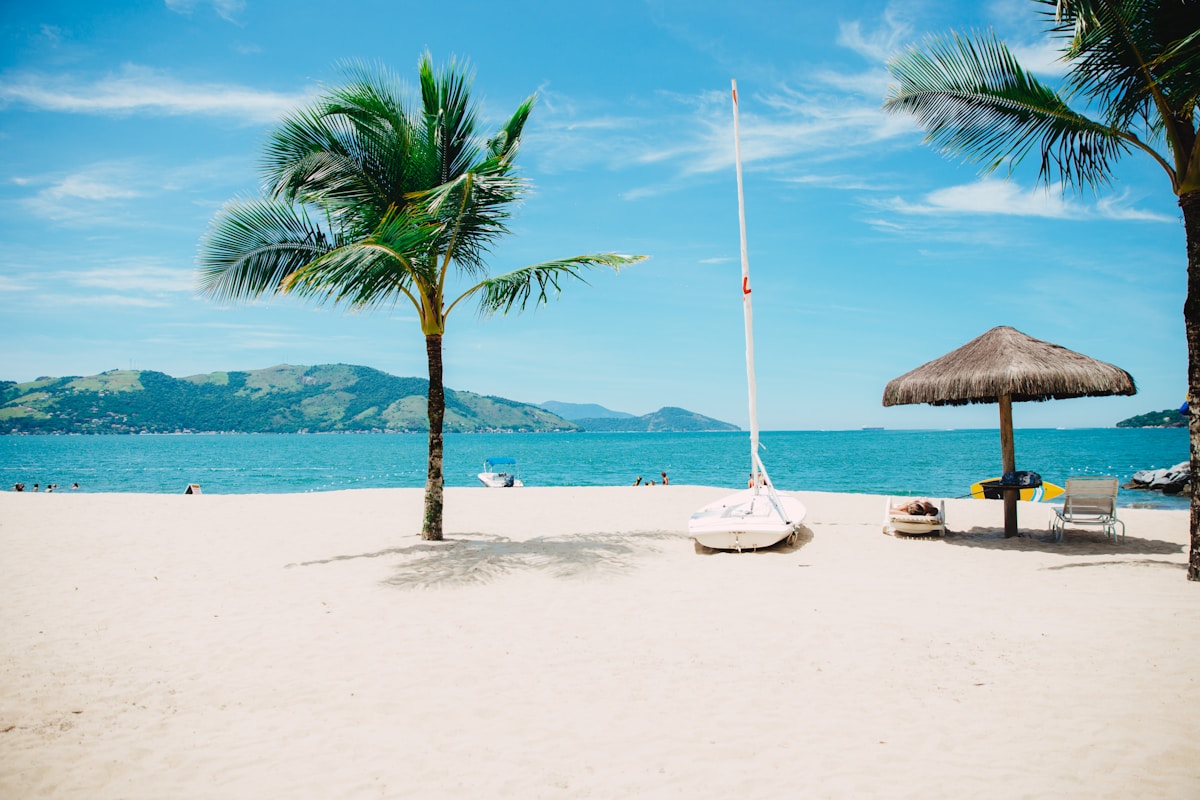 tropical beach with white sand and turquoise water
